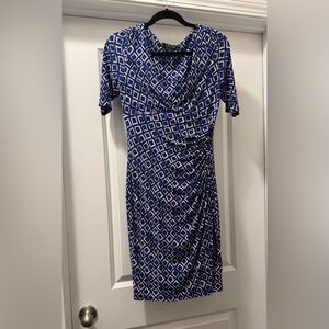 Ralph Lauren Blue and Tan Geometric Midi Dress